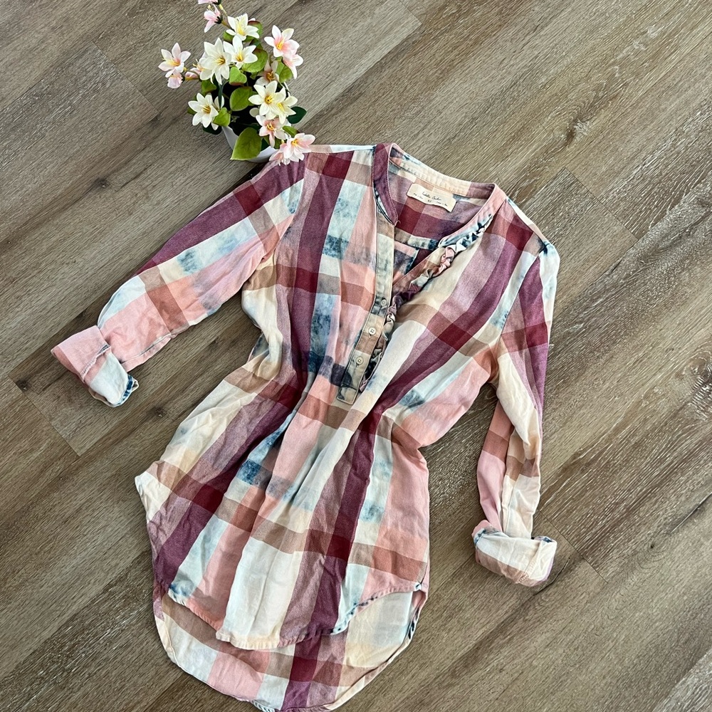 Anthropologie Isabella Sinclair Pink Plaid Top Size Xs
